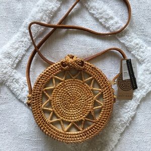 Round Woven Rattan Crossbody Purse